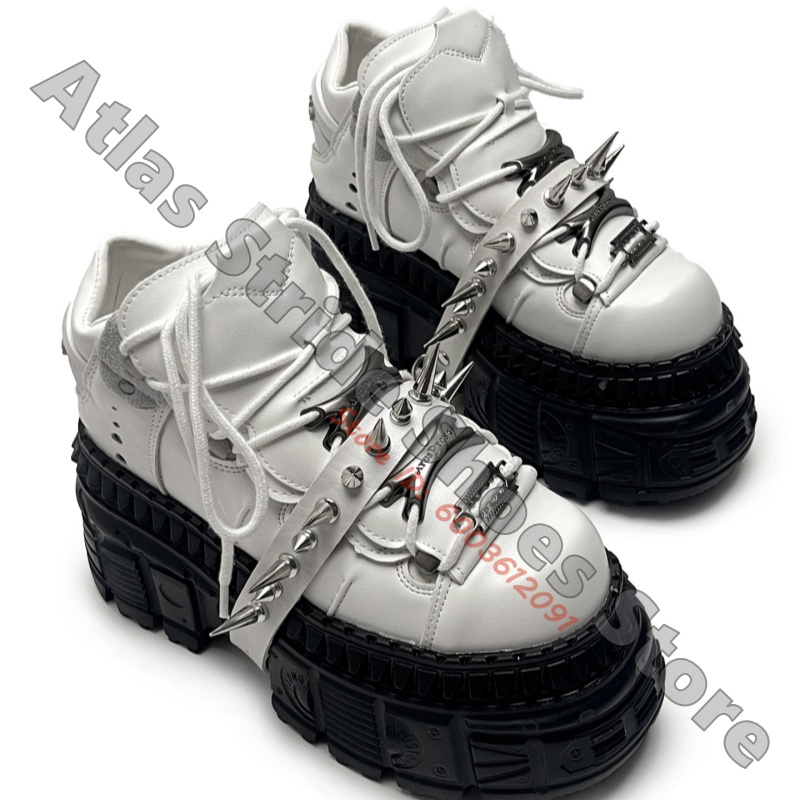 Motorcycle Gear White - Sepatu Sneakers Platform Punk Putih Unisex,