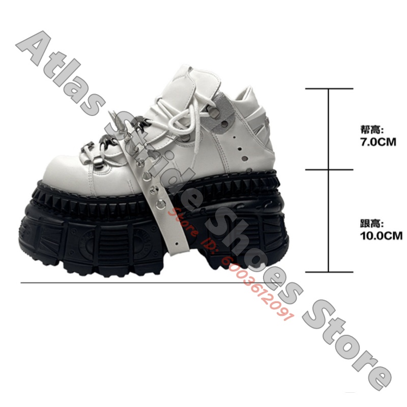 Sepatu Sneakers Platform Punk  - Motorcycle Gear White ulasan dan harga